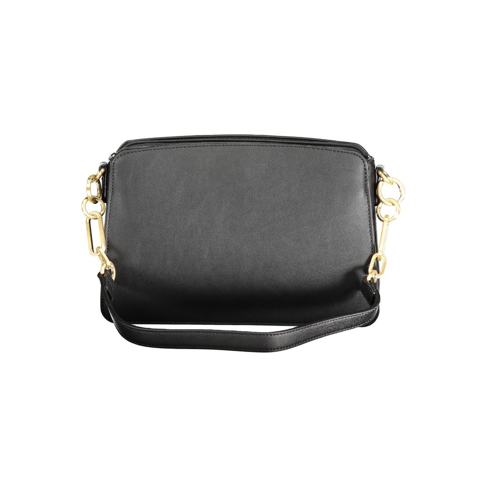 Mario Valentino Bag — Black Polyurethane, Adjustable Shoulder Strap