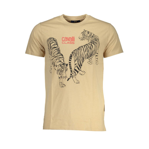 Cavalli Class Crew Neck T-Shirt — Beige Cotton