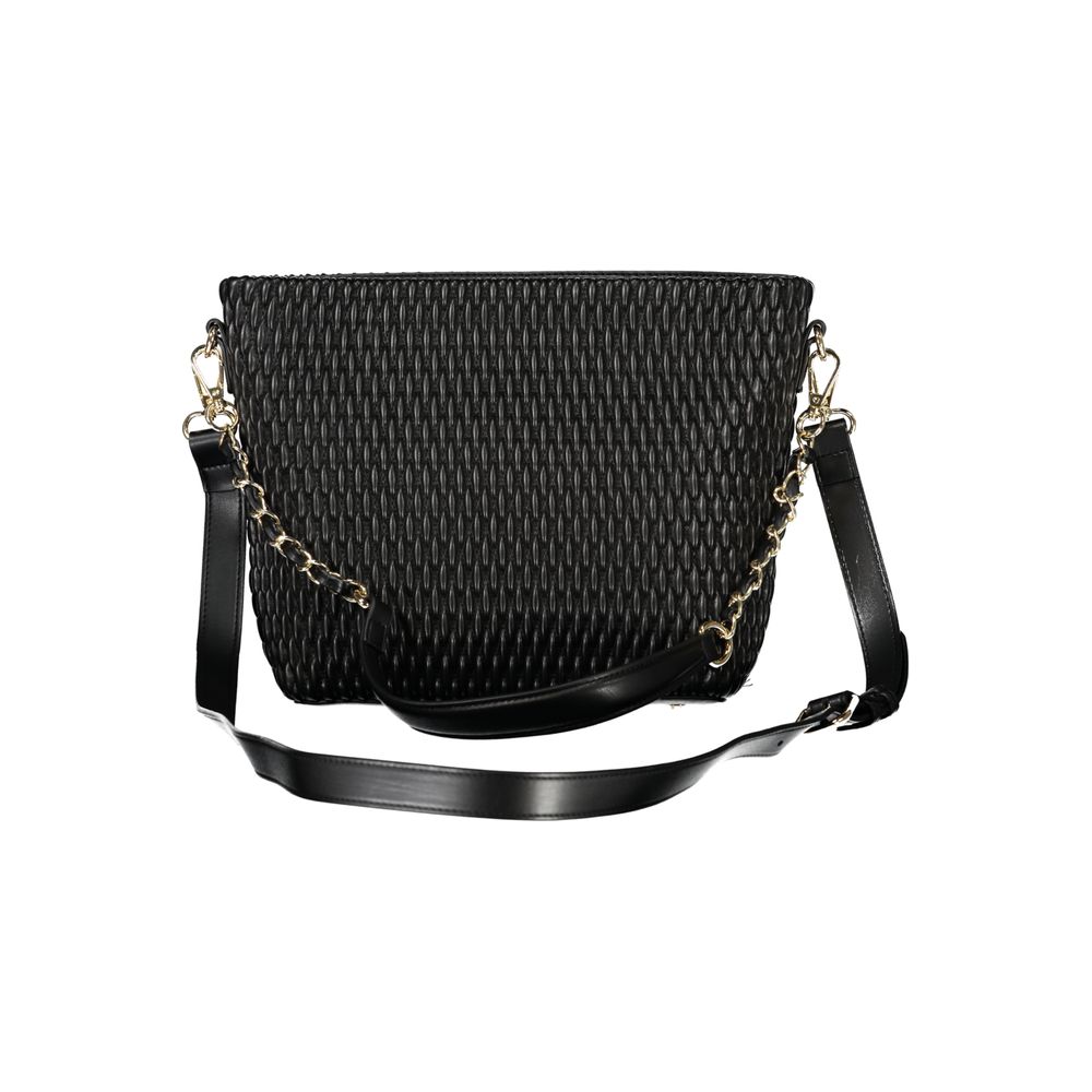 Mario Valentino Bag — Black Polyurethane, Removable Shoulder Handle