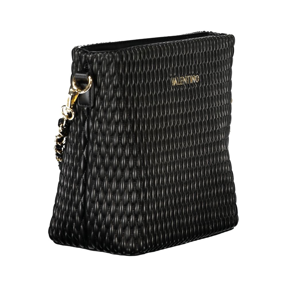 Mario Valentino Bag — Black Polyurethane, Removable Shoulder Handle