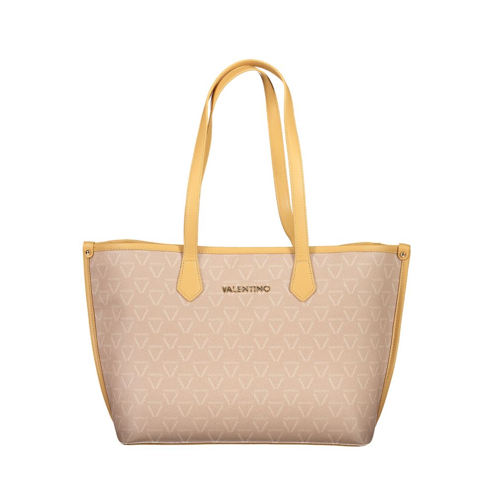 Mario Valentino Bag — Beige Polyurethane with Central Pocket and Zip Closure