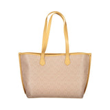 Mario Valentino Bag — Beige Polyurethane with Central Pocket and Zip Closure