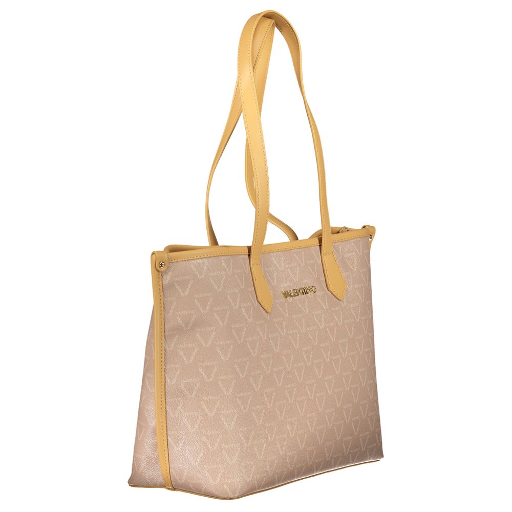 Mario Valentino Bag — Beige Polyurethane with Central Pocket and Zip Closure