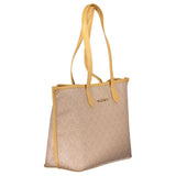 Mario Valentino Bag — Beige Polyurethane with Central Pocket and Zip Closure