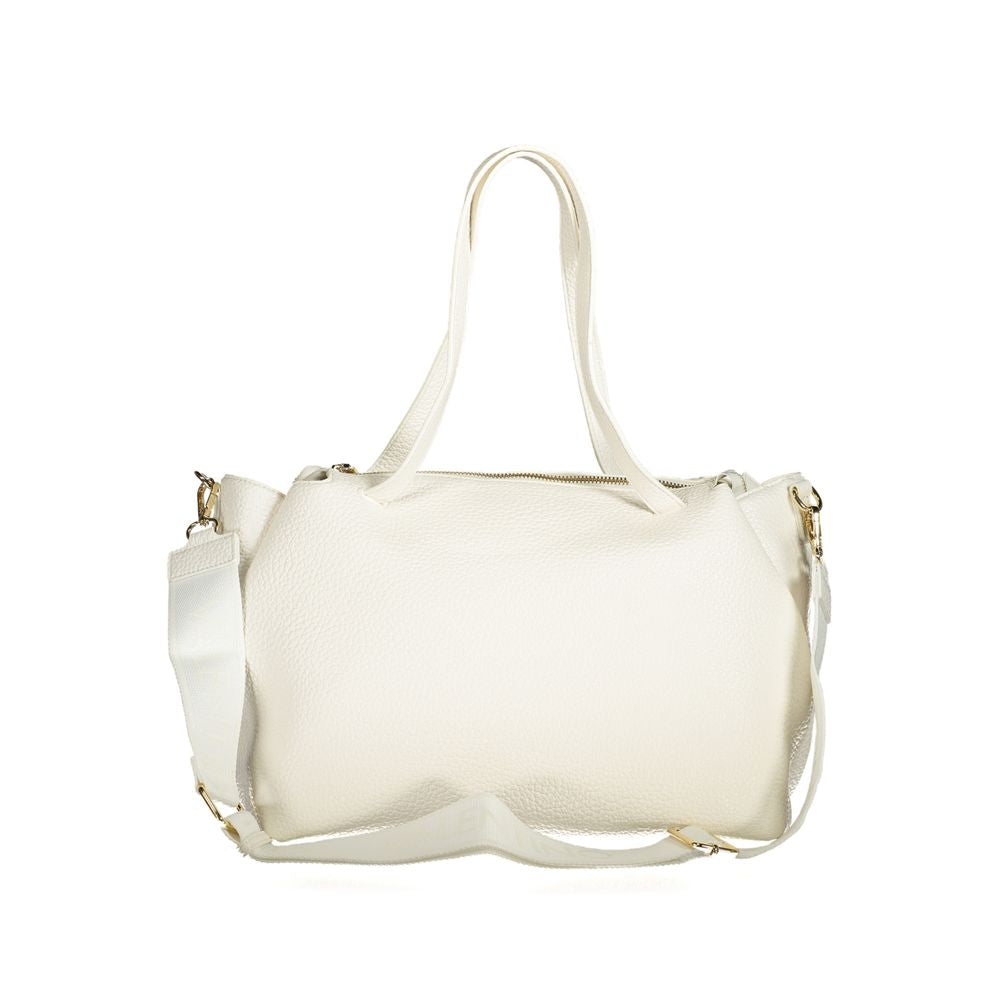 Mario Valentino Bag — White Polyurethane with Handles and Internal Pocket