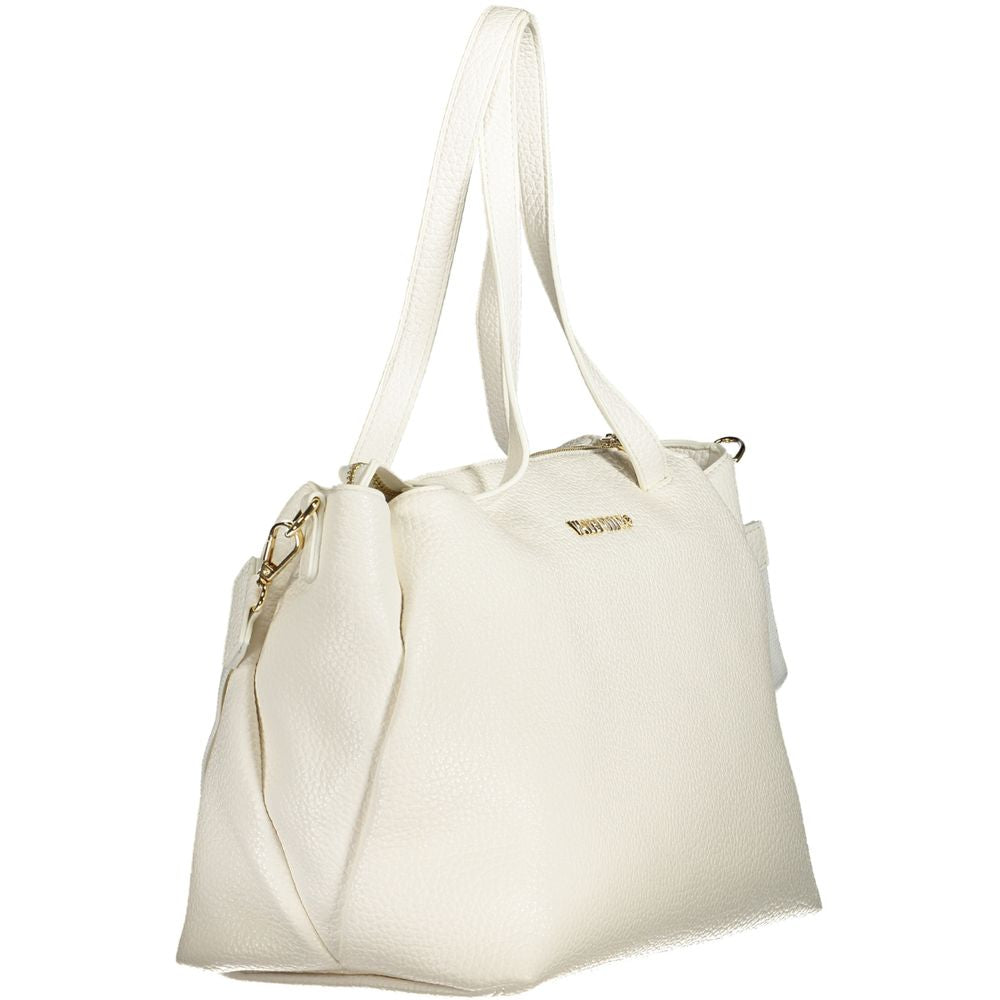 Mario Valentino Bag — White Polyurethane with Handles and Internal Pocket