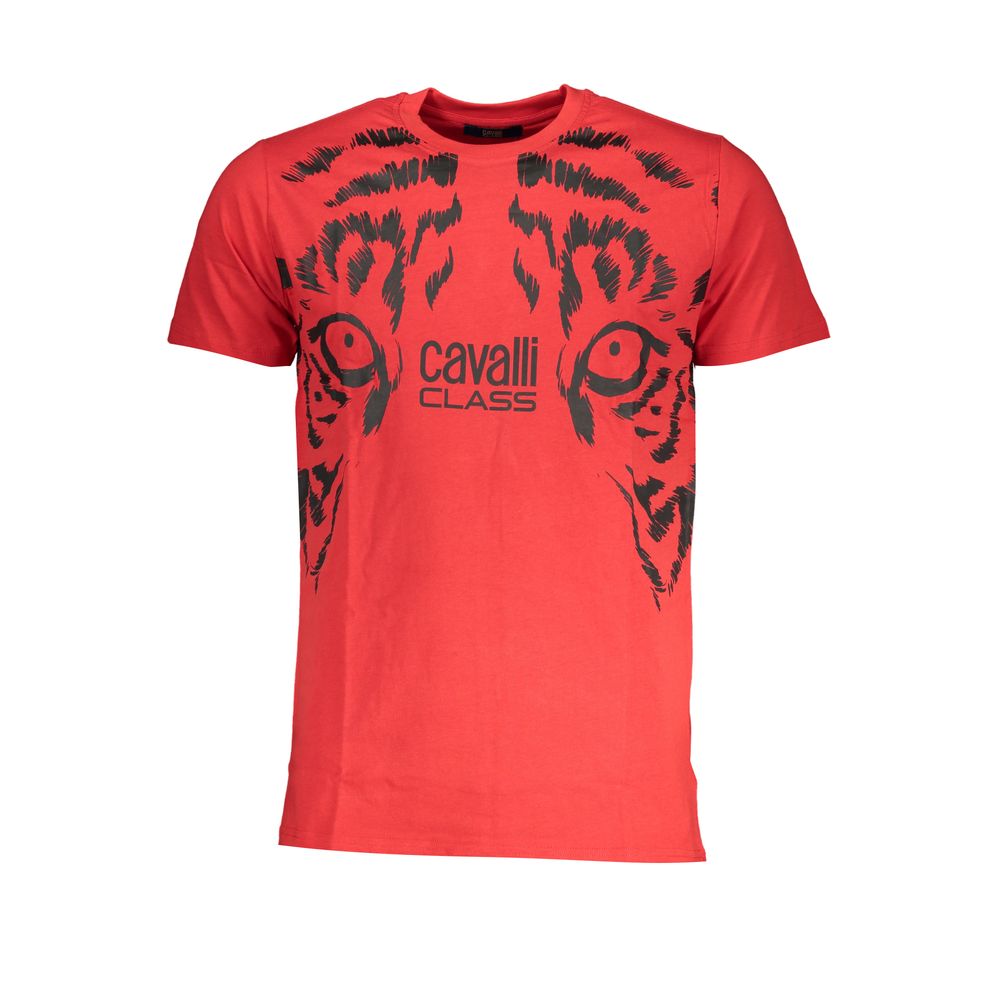 Cavalli Class Crew Neck T-Shirt — Red Cotton